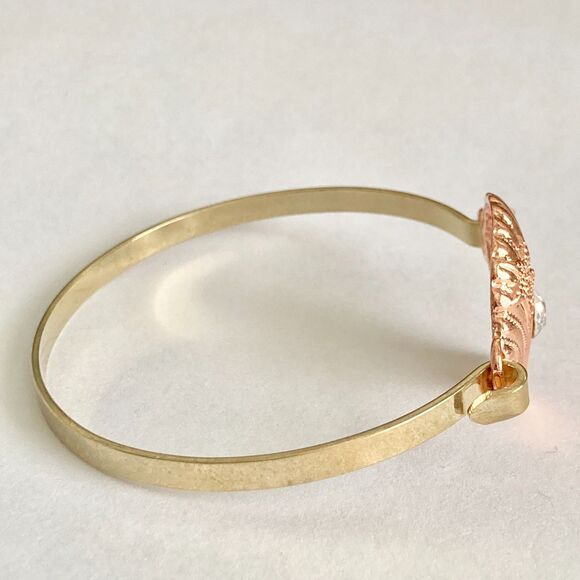 Scallop Sea Shell Bracelet Bangle Nautical Island Beach 7.5" Gold Plated Crystal - Picture 10 of 12